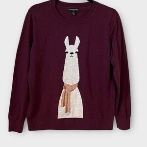BANANA REPUBLIC Maroon Sweater Llama Design Novelty Crewneck Size Large Fall